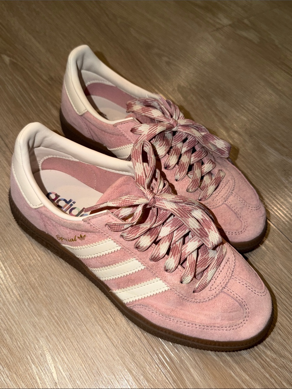 adidas Women's Pink Suede Sneakers with White Stripes